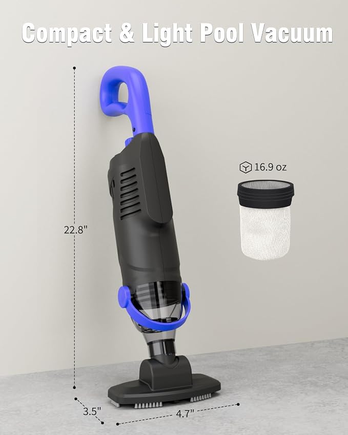 (2026 Upgrade) Little Shark Cordless Pool Vacuum, 60W Motor, 18 GPM Strong Suction, 5000mAh Battery, 60-Min Runtime, Compact Lightweight Handheld Pool Cleaner for Above Ground Pools & Hot Tubs