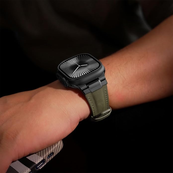 Vintage Genuine Leather Band for Apple Watch Ultra 49mm (2026 Upgrade), Rugged Replacement Strap Compatible with iWatch 46mm 45mm 44mm - for Men Women, Fit Ultra3/2/1, SE 3/2/1, Series11 10/9/8/7/6/5/4