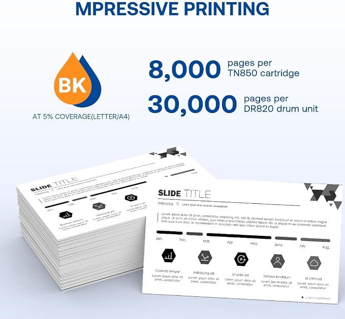 TN850 Toner Cartridge & DR820 Drum Unit Compatible for Brother TN850 TN-850 DR820 DR-820 Replacement for Brother DCP-L5500DN DCP-L5650DN HL-L6200DWT HL-L6400DW MFC-L5700DW MFC-L5800DW Printer (3pack)