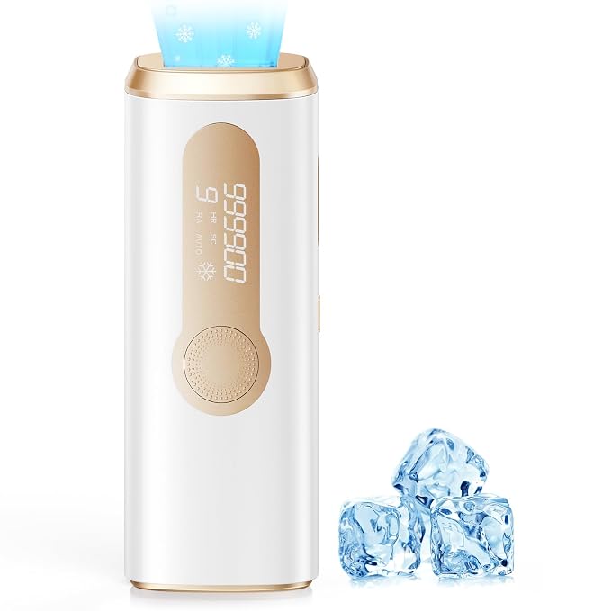IPL Laser Hair Removal Device for Women & Men - Safe At-Home 45°F Ice-Cooling Contact for Painless & Long-Lasting Results, 86% Less Hair In 3 Weeks for Full Body & Face, Off-White