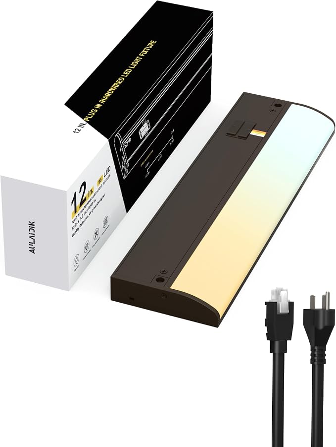 Hardwired Under Cabinet Lighting, 12 inch 3CCT with Triac Dimmable, 8W Linkable Under Counter Lights for Kitchen, CRI 97, 96 LED 700 Lumen Under Cabinet Lights with 2 Cord, Brown