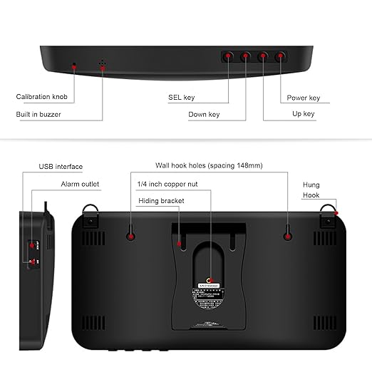 Decibel Meter Recorder Large Screen,Wall Mount Noise Sound Level Measuring Set,Data Hold, for Classroom Home Offices Factory