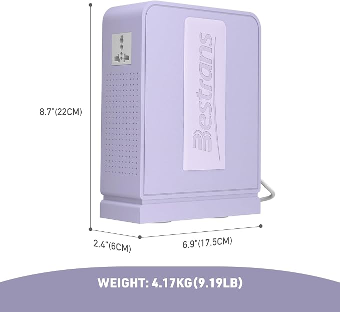 1000W Step Up Transformer 110v to 220v Converter, Heavy Duty Voltage Converter 110v-120v to 220v-240v with Dual Outlets, Overload Protection & Ultra-Quiet for Home Appliances, Light Purple