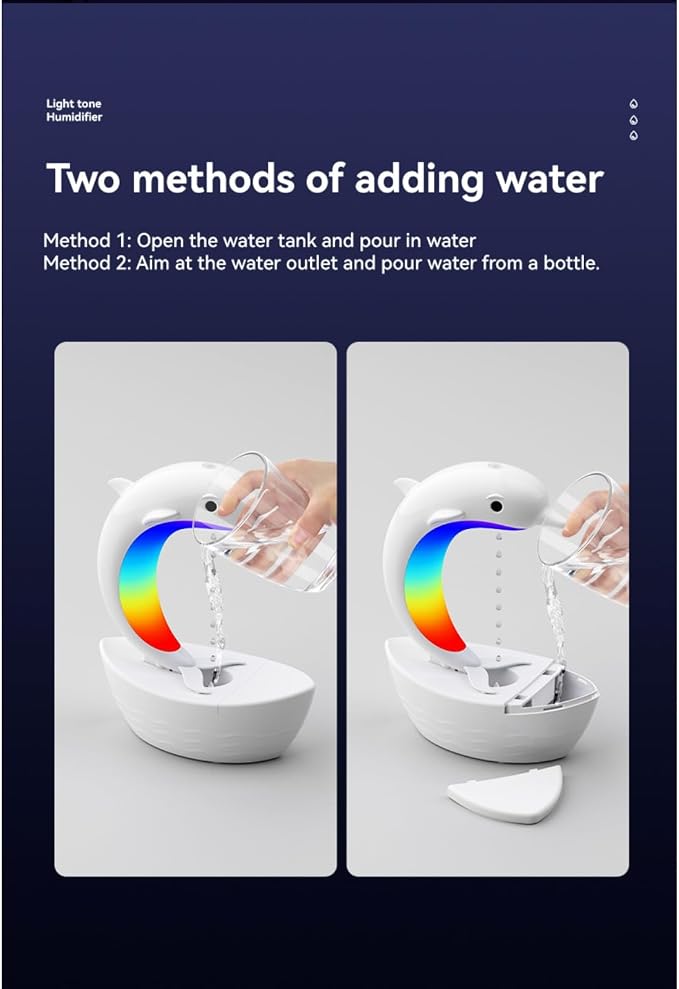 Dolphin Anti-Gravity Water Droplet Cool Mist Humidifier 300ml, 3-in-1 Humidifier Bluetooth Speaker 7 Color Night Light Aroma Diffuser, Auto Shut Off Desktop Mist Maker for Bedroom Office 400sq.ft