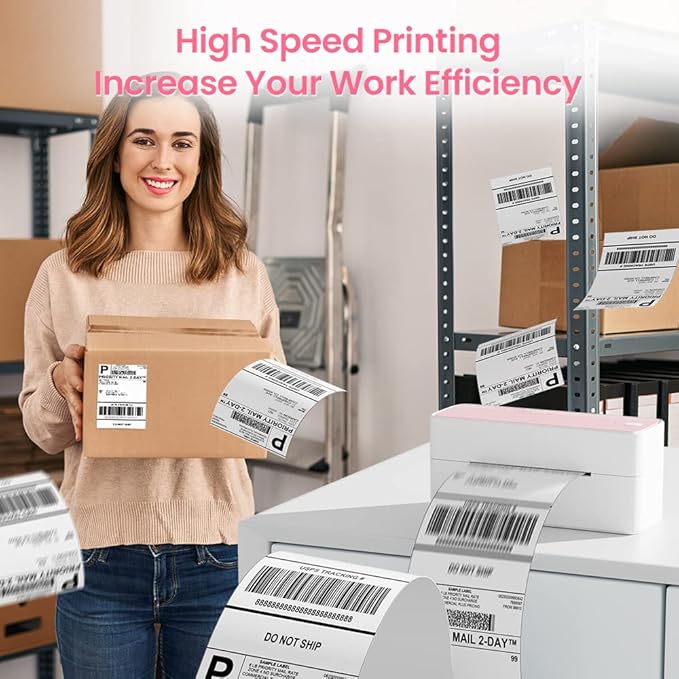 Phomemo 241BT Bluetooth Thermal Shipping Label Printer 4X6 - Wireless Thermal Label Printer for Shipping Packages + 4"x 6" Direct Fanfold Thermal Labels (Fanfold Style & 500 Labels)