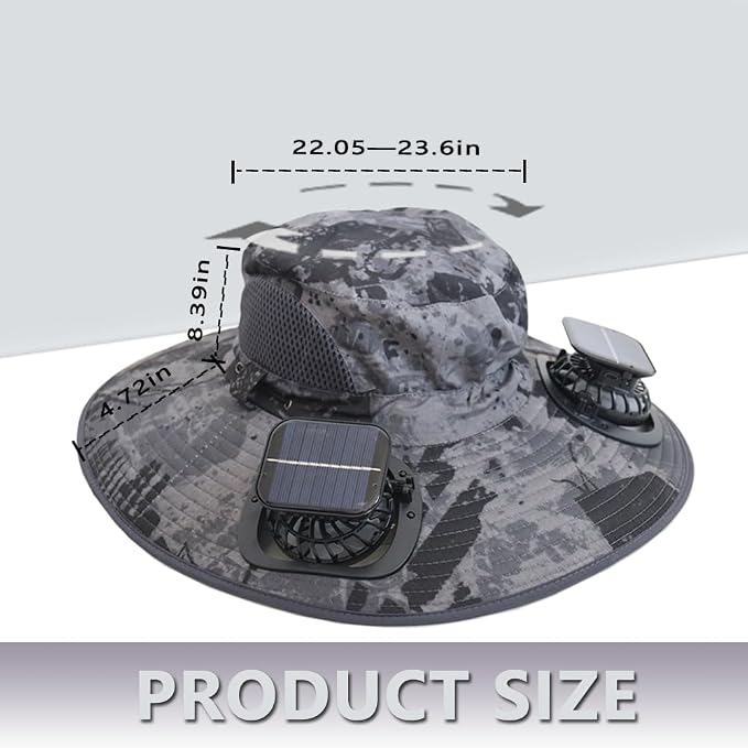 Solar Fan Hat Rechargeable 2Detachable Solar Fans,Water-Repellent Wide Brim Bucket Hat, Outdoor Camping Hiking Golf Sun Hat