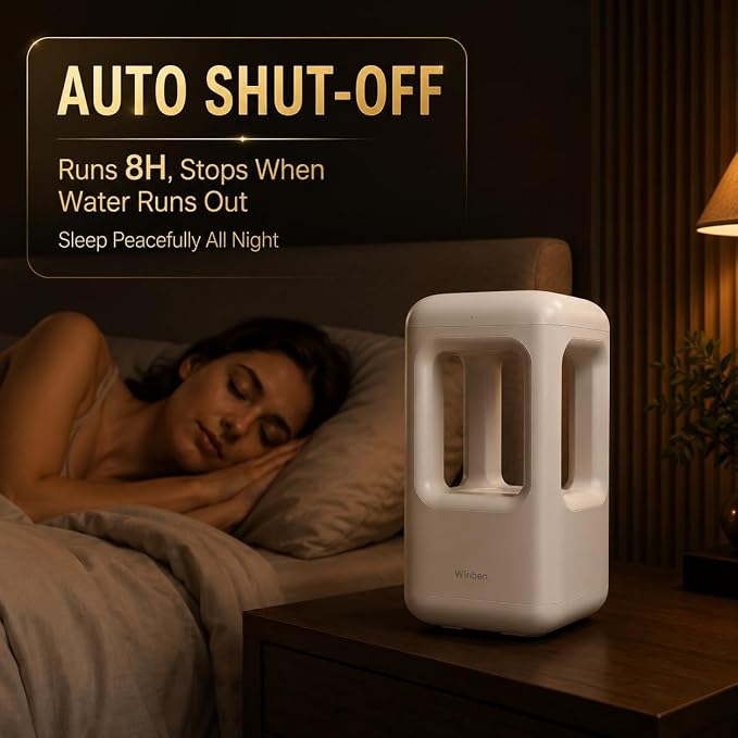 0.6L White Mini Humidifier with Anti-Gravity Water Drop Effect, Cool Mist Desktop Humidifier for Bedroom, Office Desk, Nightstand & Indoor Plants, 36dB Quiet, Night Light, Auto Shut-Off