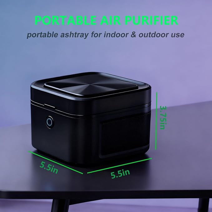 Multifunctional Smokeless Ashtray with HEPA Filter,Rechargeable Air Purifier for Cigarette Smoke,Portable Ashtray for Indoor & Outdoor Use (Black)
