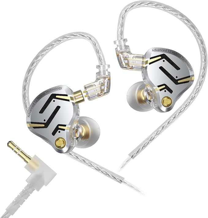 KZ ZS12 PRO 2 in Ear Monitor,1DD+5BA Hybrid Gaming Earbuds,IEM Earphones,Wired Earbud,HiFi Deep DASS IEM for Gaming,KZ Earbuds with 2PIN Cable for Audiophile (NO Microphone, Silver)