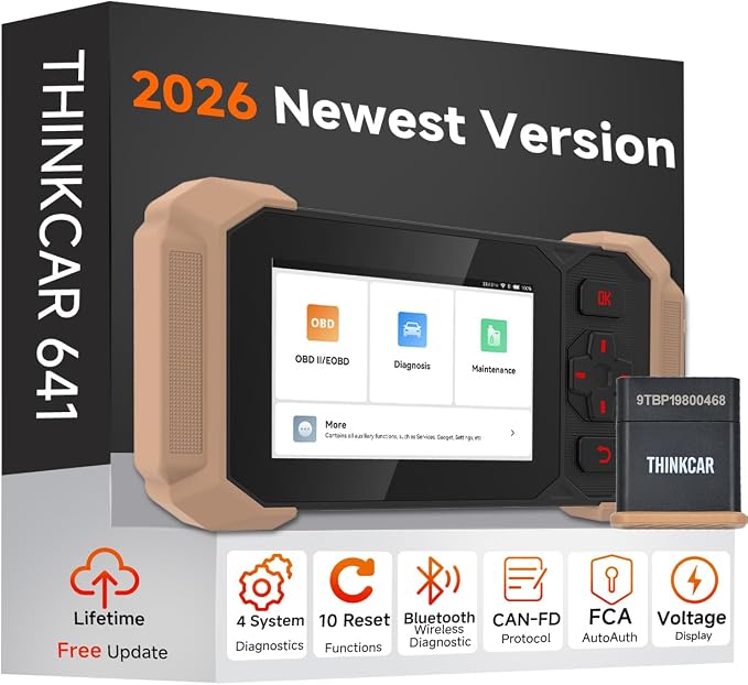OBD2 Scanner Diagnostic Tool,THINKCAR THINKSCAN 641 Wireless Car scanner Diagnostic Tool,Auto Scan Tool ABS SRS Transmission Engine, 10 Resets Car Code Reader,CANFD & FCA,VIA Bluetooth,Lifetime Update