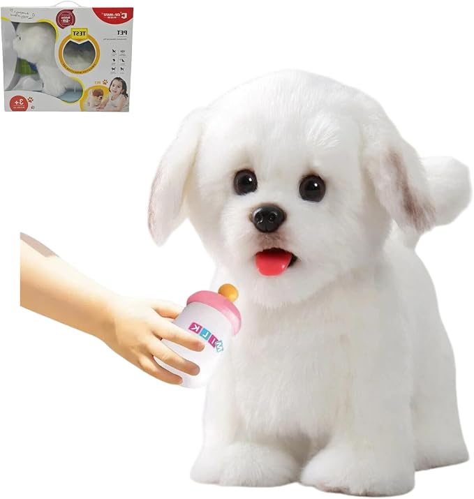 CU-MATE Electronic Walking Dog Toy, Interactive Plush Maltese Puppy, Realistic Interactive Pet Toy Dog, Walking, Barking, Wagging Tail & Talking, Present Gifts for 3+ Year