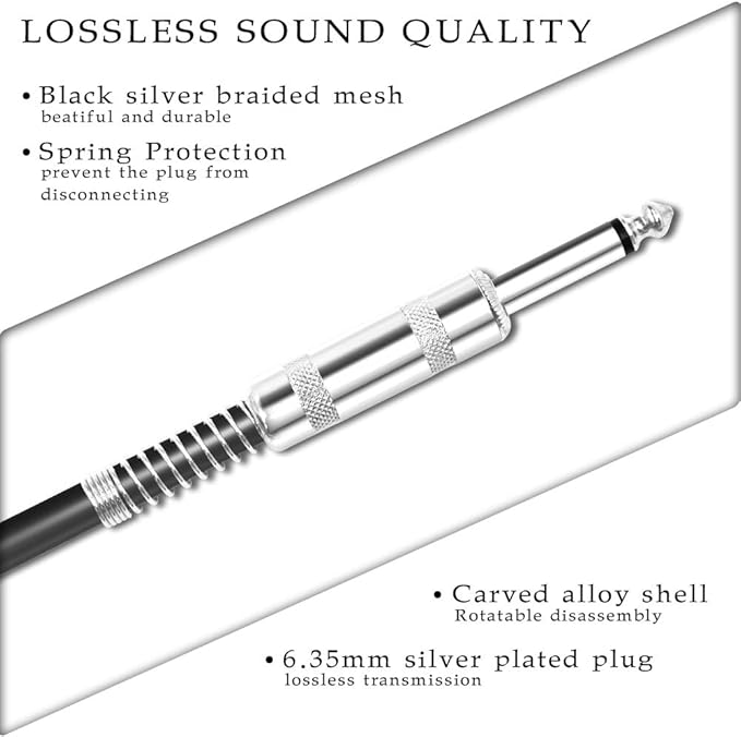 USB Guitar Cable Connect Guitar to Pc for Musical Instruments USB Interface Male to 6.35mm 1/4" Ts Electric Guitar Connector Instrument Cable for Recording 2.8m/9.2ft
