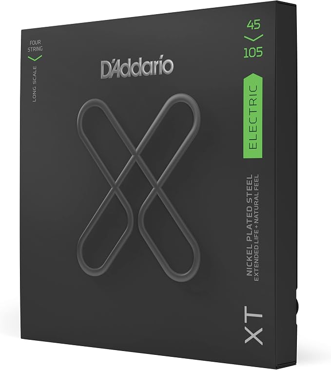 D'Addario Bass Guitar Strings, XT Coated Electric, XTB45105, Light Top/Medium Bottom 45-105, 4-String Set, Pack of 1