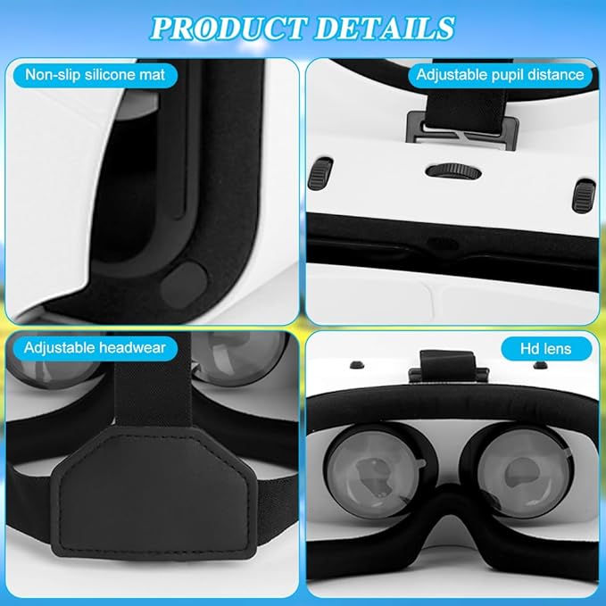 Virtual Reality Goggles, 3D VR Glasses Adjustable VR Headset with Wide Angle Lens for Movies Games, Anti-Blue Eyes Protected- Universal Virtual Reality Goggles Set for Beginners