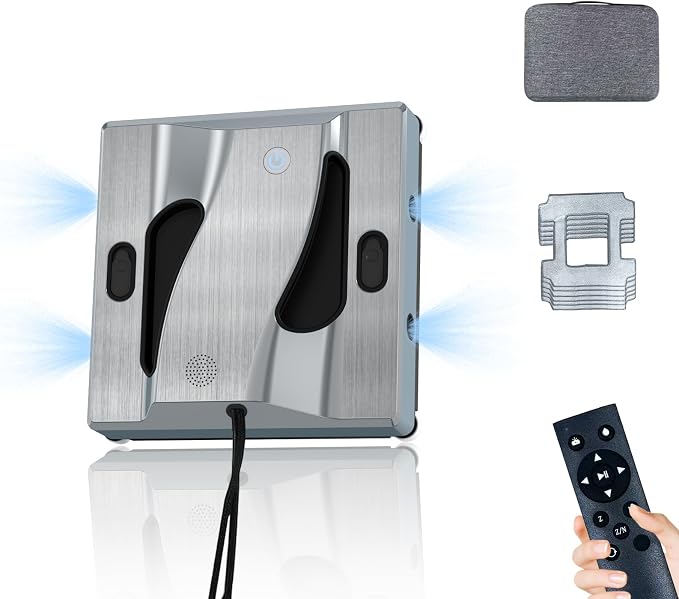 6000Pa Window Cleaning Robot High Suction Power Window Cleaner Robot with 4 Water Spray Intelligent Cleaning Perfect for High-Rise Windows, Glass Doors and Tiles