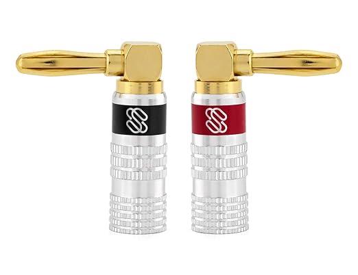 Sewell Silverback Right Angle Banana Plugs, 12 Pairs Quick Connect Gold Plated Speaker Plugs 90 Degree - Version 2-2024 Update
