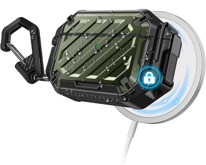 SUPCASE for AirPods Pro 3 Case with Lock & Carabiner, IP68 Waterproof, Compatible with MagSafe, Military-Grade Protection Anti-Scratch Hard Shell Cover for AirPods Pro 3rd Generation 2025, Guldan