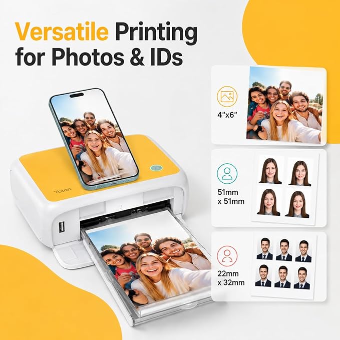 YOTON Photo Printer, Picture Printer with 54 Sheets (4"x6") & 1 Ink Ribbon, Support AR Video Printing, Wi-Fi Connection, Portable Photo Printer for iPhone/Android/Laptop (Yellow)