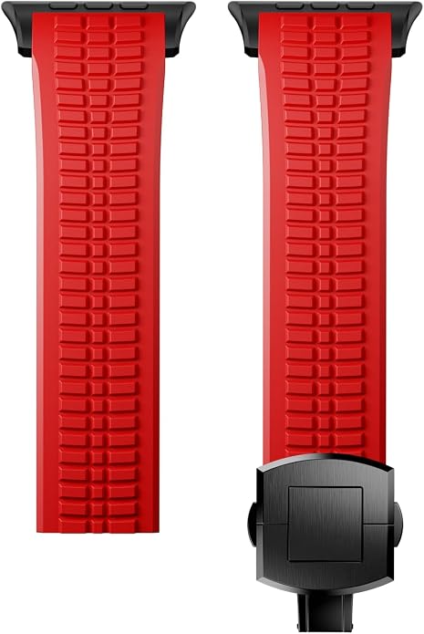 Silicone Watch Band Compatible with iWatch Ultra 2 / Ultra/Series 10 9 8 7 (44mm 45mm 46mm 49mm), Sport bands with Folding buckle, Rugged Heavy Duty Modern Design for Men