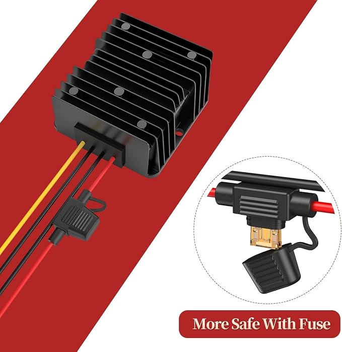 24V to 12V Converter 20A 240W with Fuse Waterproof and Wire Terminal Block, Step Down 20V to 12V, Safe for Golf Cart Truck Vehicle Boat Solar System (Accept DC 15-40V Inputs)