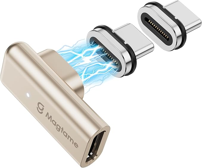 Magtame 240W Magnetic Right Angle USB C Male to USB C Female Adapter 40Gbps, 24Pin Flat 90 Degree Type-C Adapter Extender, 4K Video for USB3/4 Laptop, Tablet, iPhone 15/16, 1Pack with 2 Tips