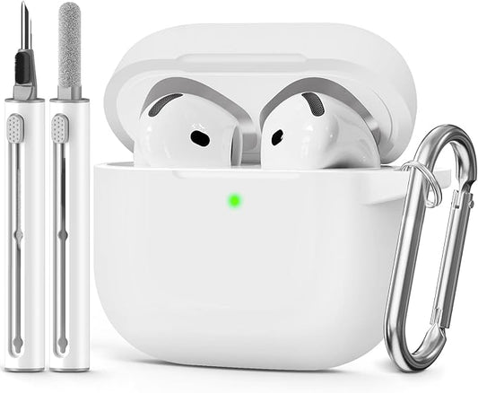 for AirPods 4 Case 2024 Come with Cleaner Kit,Soft Silicone Protective Cover for Apple AirPods 4th Generation Cases with Keychain,Compatible with AirPod 4 Case for Women Men-White