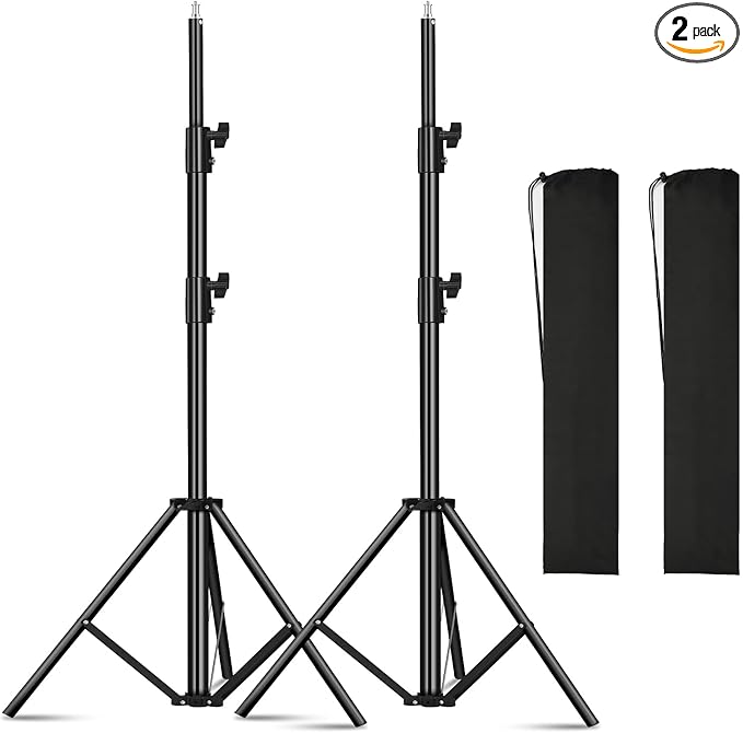 2pack Heavy Duty Light Stand 9.2ft / 110" Aluminum Spring Cushioned Tripod Lighting Stands Max Loading:10KG Adjustable 94cm-280cm with Carry Bag for Photography Softboxes Umbrella Studio Shooting