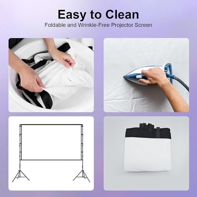 100 inch Projector Screen and Stand, Outdoor Indoor Projector Screen16:9 Foldable Portable Projector Screens for Movie Night Support Double Sided Projection 100inch