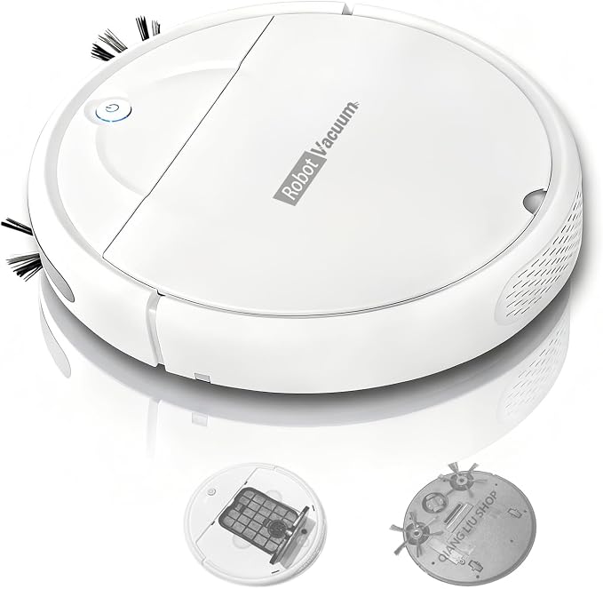 Robot Vacuum Cleaner, 3000Pa Powerful Suction, 2.56-inch Ultra-Slim Body, 120-Minute Long Battery Life, Quiet Operation, Smart Navigation, Suitable for Hard Floors/Low-Pile Carpets/Pet Hair- (White)