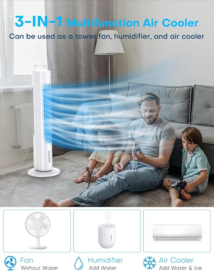 BALKO 35 INCH Evaporative Air Cooler, 2024 Upgraded Swamp Cooler Air Conditioner w/Cooling Mode, 3 Speeds, Smart Timer for Auto-Off, 20Ft Remote, 70° Wider Oscillation, Air Cooler for Room Bedroom