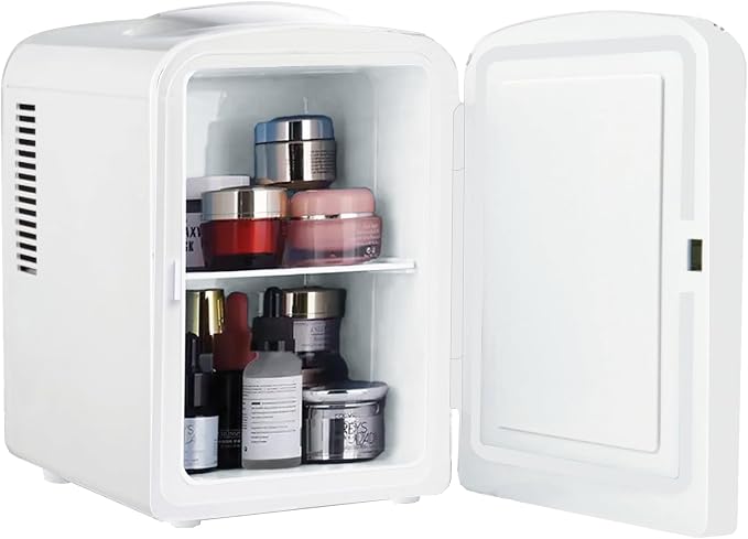 ELLE Multi Purpose 4L Mini Fridge Cooler and Warmer with Cool and Warm Function Removable Shelf Carrying Handle AC DC Power Options for Car Office Bedroom 6 Can Capacity White