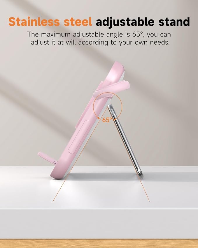 Tron 3 in 1 Qi Wireless Charger Mirror, Pink, Include led 6 ft Led Cable and 25w Power Adapter. Pink Color