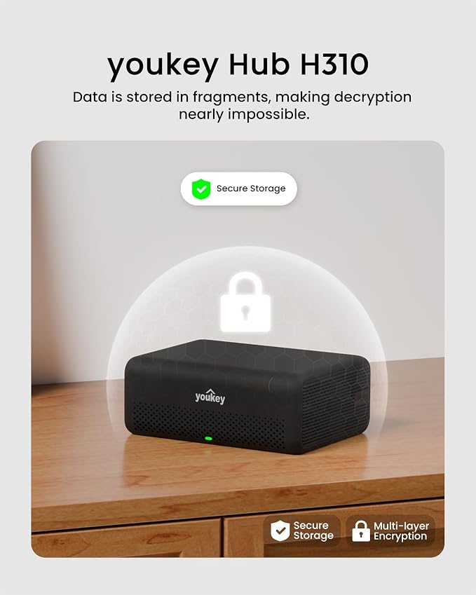 youkey Hub H310-B, No Monthly Fee, Surveillance Video Recording Hub with Advanced Encryption, AI Facial Recognition, Cross-Camera Tracking, 16GB Local Storage, 16TB Expandable, 2.4G WiFi/Ethernet