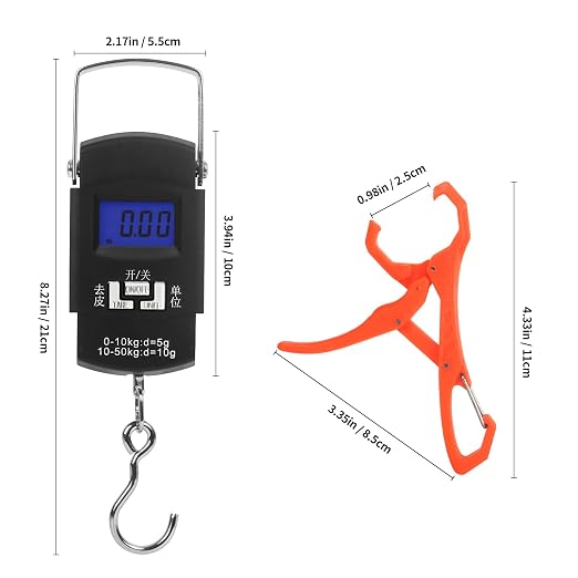 Digital Scale with Lip Gripper：110 Lbs/50 Kg Backlit LCD Display Fishing Scale and 2pcs Fish Lip Gripper (Not Included Batteries)