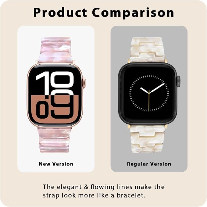 V-MORO Resin Band Compatible with Apple Watch Series 7/8/9/10 41mm/40mm/38mm/42mm Fashion Strap for iWatch Series 6/5/4/3/2/1/SE/SE2 Lightweight Bracelet Wristband Women(Classic Pink Tan)