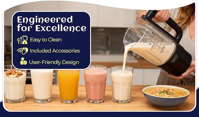 Blac Panther 16-in-1 Blender & Nut Milk Maker, 50oz – Soy/Oat Milk, Plant-Based Milk, Milkshake, Soup Maker. 8 High-Speed Blades, Ultra-Quiet Noise Canceling, Auto Timer, Heat Insulation.