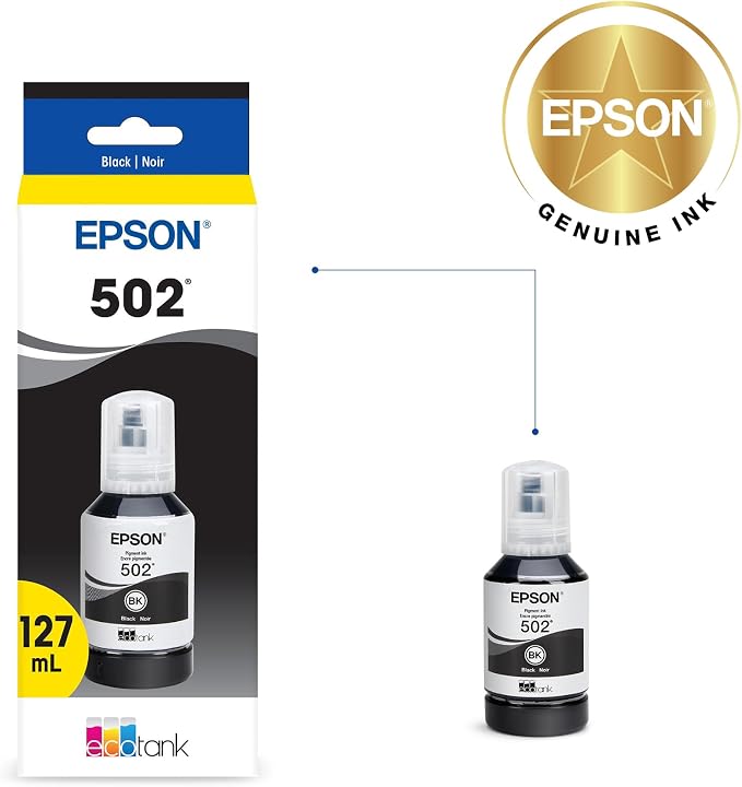Epson 502 EcoTank Ink Ultra-high Capacity Black Bottle Works with ET-2850, ET-2980, ET-2988, ET-3850, ET-3930, ET-3950, ET-4850, ET-4950 and Other Select EcoTank Models, Pack of 24