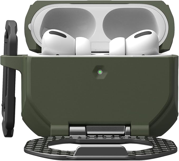 URBAN ARMOR GEAR UAG Designed for AirPods Pro 3rd Gen Case - Built-in Phone Stand Detachable Carabiner Clip Rugged Military Grade Drop Proof Protective Cover, Monarch Olive Drab/Silver