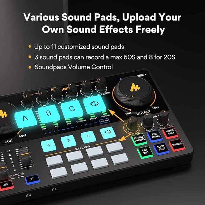 Audio Interface with XLR Condenser Microphone and Studio Microphone-Podcast Equipment-MAONO-MaonoCaster-All in One - with premium mic preamp for Podcast Recording, Streaming, Youtube, PC, Smartphone