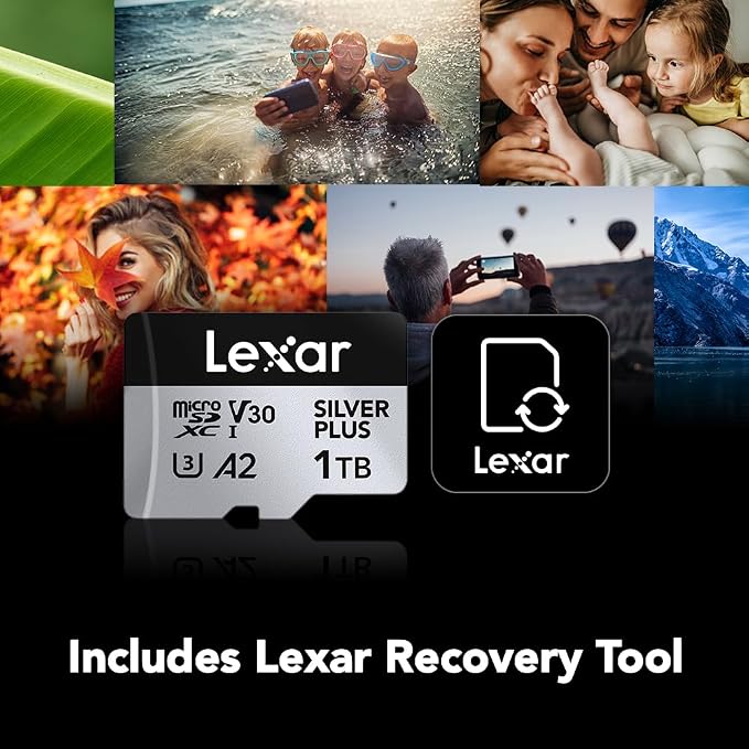 Lexar 1T Professional Silver Plus Micro SD Card, UHS-I, C10, U3, V30, Full HD & 4K, Up to 205/150 MB/s microSDXC Memory Card, for Videographers, Gamers (LMSSIPL001T-BNANU)