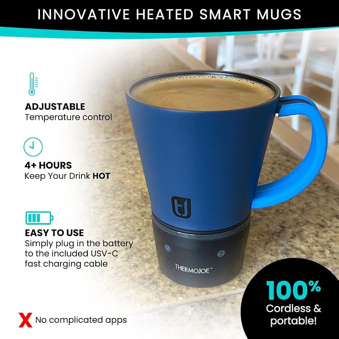 Thermojoe 14 Oz. Rechargeable Heated Smart Thermo Mug for Coffee and Tea with Temperature Control