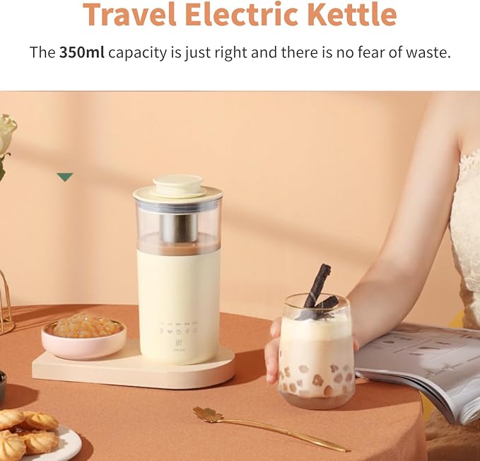 Electric Travel Kettle, Stainless Steel Portable Tea Coffee Maker with Magnetic Stirrer, Fast Boil & Temperature Control, for Home Office Travel (US Plug 110V)