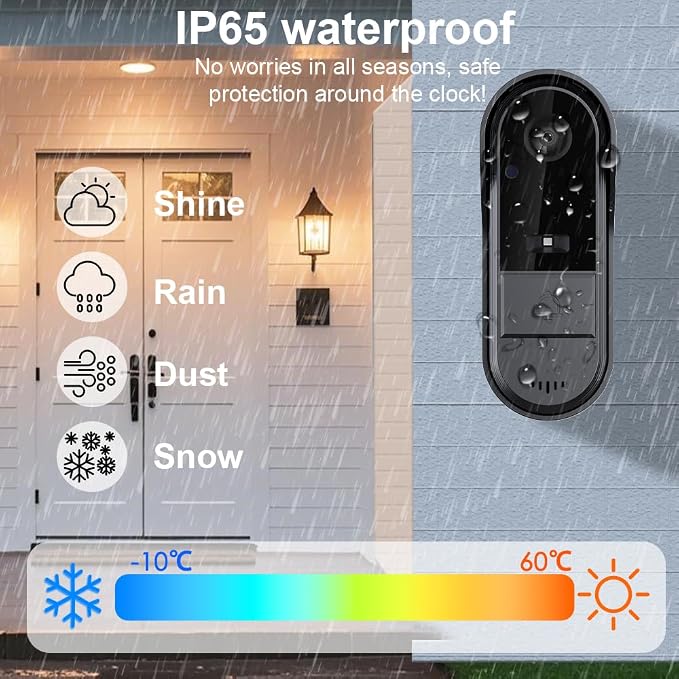 TKMARS Doorbell Camera Wireless No Subscription with Monitor for Home/Apartment, Video Doorbell 1080P No App/WiFi Needed, Intercom 2-Way Talk,Waterproof Door Bell with Recording & Night Vision
