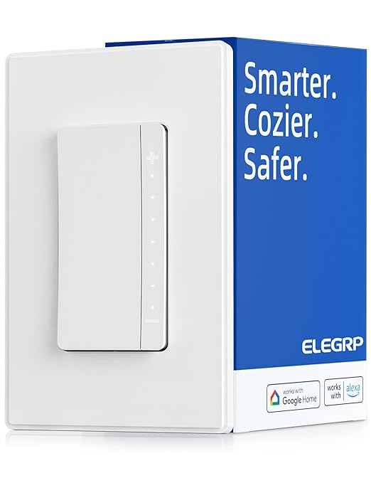 ELEGRP Single Pole Smart Dimmer Light Switch DPR10, 2.4GHz Wi-Fi Dimmer Switch Compatible with Alexa and Google Assistant, Needs Neutral Wire, No Hub Required, UL Listed, Matte White, 1 Pack