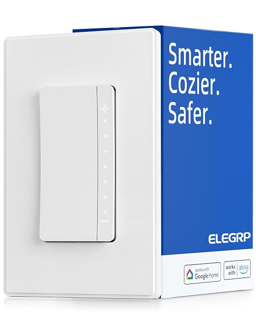 ELEGRP Smart Dimmer Light Switch DPR30, 2.4GHz Wi-Fi Dimmer Switch Compatible with Alexa and Google Assistant, Single Pole/3 Way, Needs Neutral Wire, No Hub Required, UL Listed, Matte White, 1 Pack