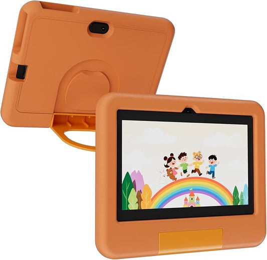 CUPEISI Android Tablet 7 inch Tablets with Case, 4GB RAM 32GB ROM 1TB Expand, Quad-core Processor Tablet, 1024 x 600 IPS Screen, Dual Cameras, 3000mAh Battery, Bluetooth, WiFi GMS, Widevine L1 Orange