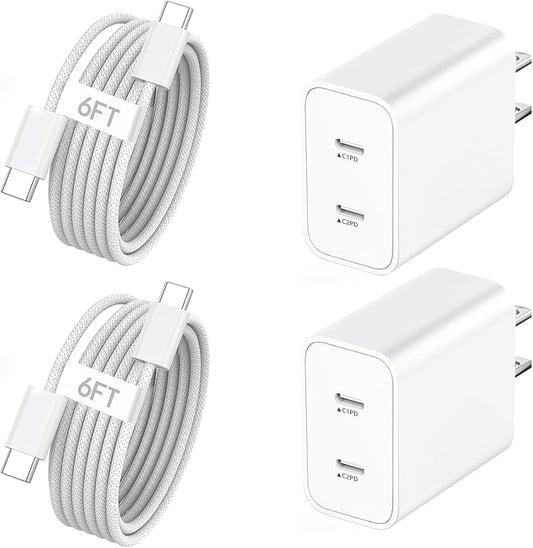 iPhone 17e Charger Fast Charging,2-Pack 6FT 2in1 Dual USB C PD Charger Block Type C to C Woven Charger Cable for iPhone 17 Pro Max/17 Pro/Air/16 Pro Max/16 Plus/16e/15 Pro/15 Plus,iPad Pro/Air/Mini
