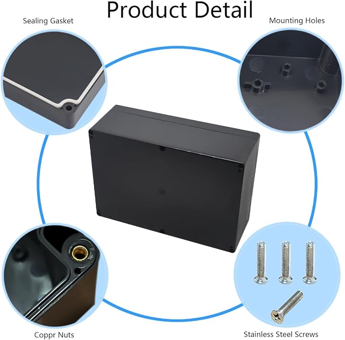 Project Box IP65 Waterproof Junction Box ABS Plastic Black Electrical Boxes DIY Electronic Project Case Power Enclosure 11.42x8.27x3.94 inch (290x210x100 mm)