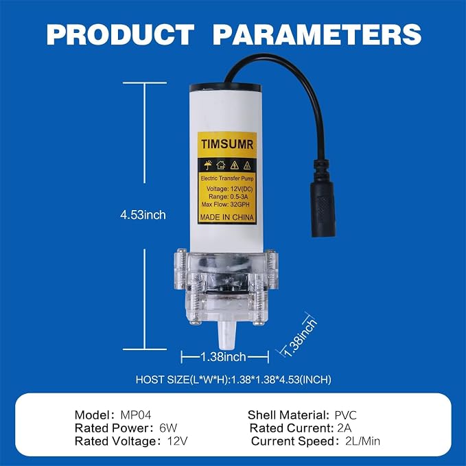 Food Grade Electric Water Transfer Pump 110V With Timer Controlled for Ice Maker,Coffee Machine,Water Dispenser,Auto Siphon Self Priming Pumps for Bottling Wine,Beer and Kombucha,2L/Min,Low Noise
