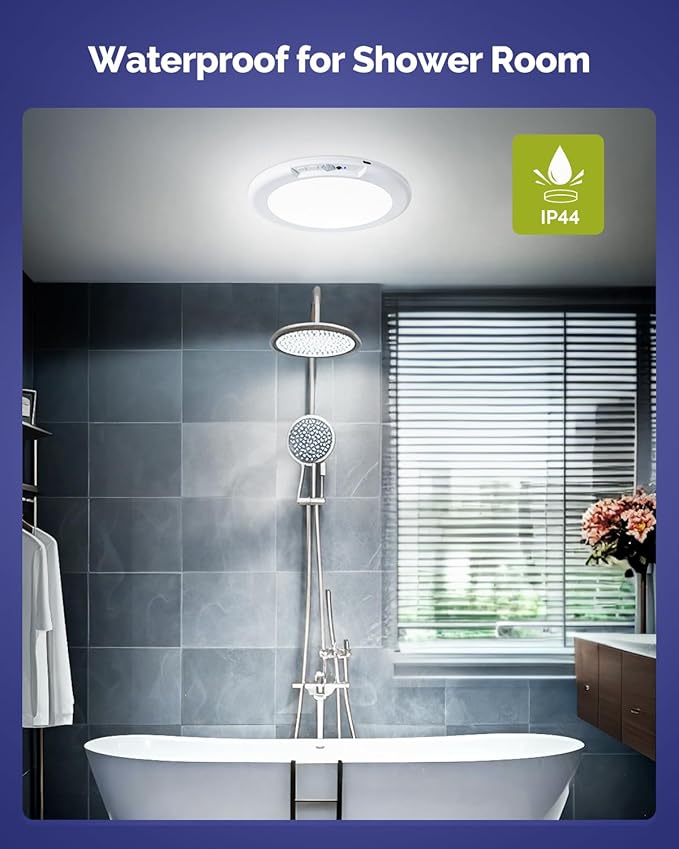7.48" Battery Powered Ceiling Light with Remote, Rechargeable Shower Light Waterproof, Wireless Motion Sensor Ceiling Lights Indoor 3000K/4500K/6500K Dimmable for Bathroom Living Room Closet